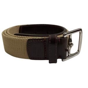 COACH Chocolate Brown Leather & Beige Canvas Casual Belt Womens Size 34/85 cm